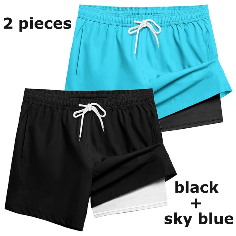 Mens Swim Trunks with Compression Liner Phone Pocket