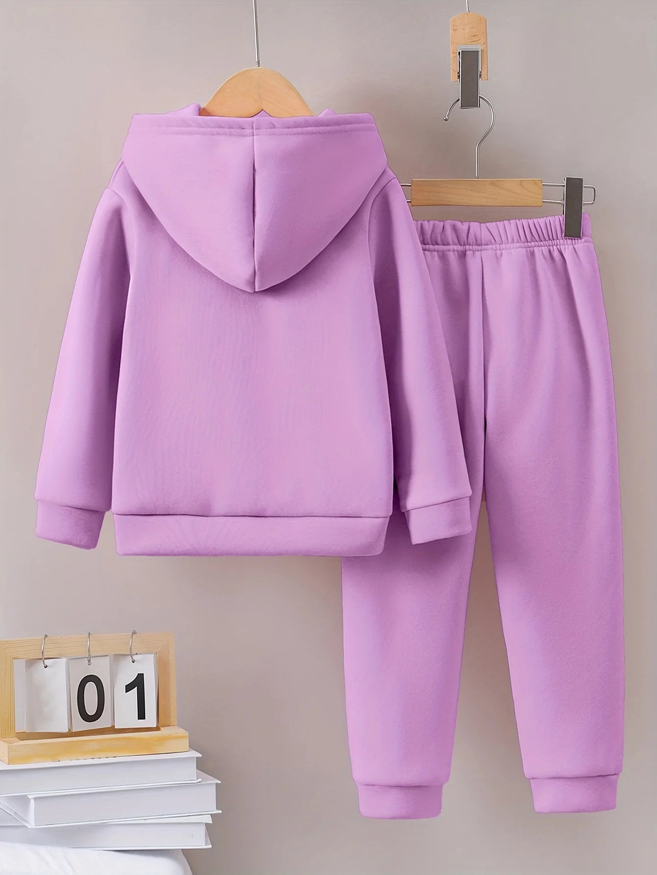 2sets  girls printed with fleece warm lined hoodie and tracksuit pants