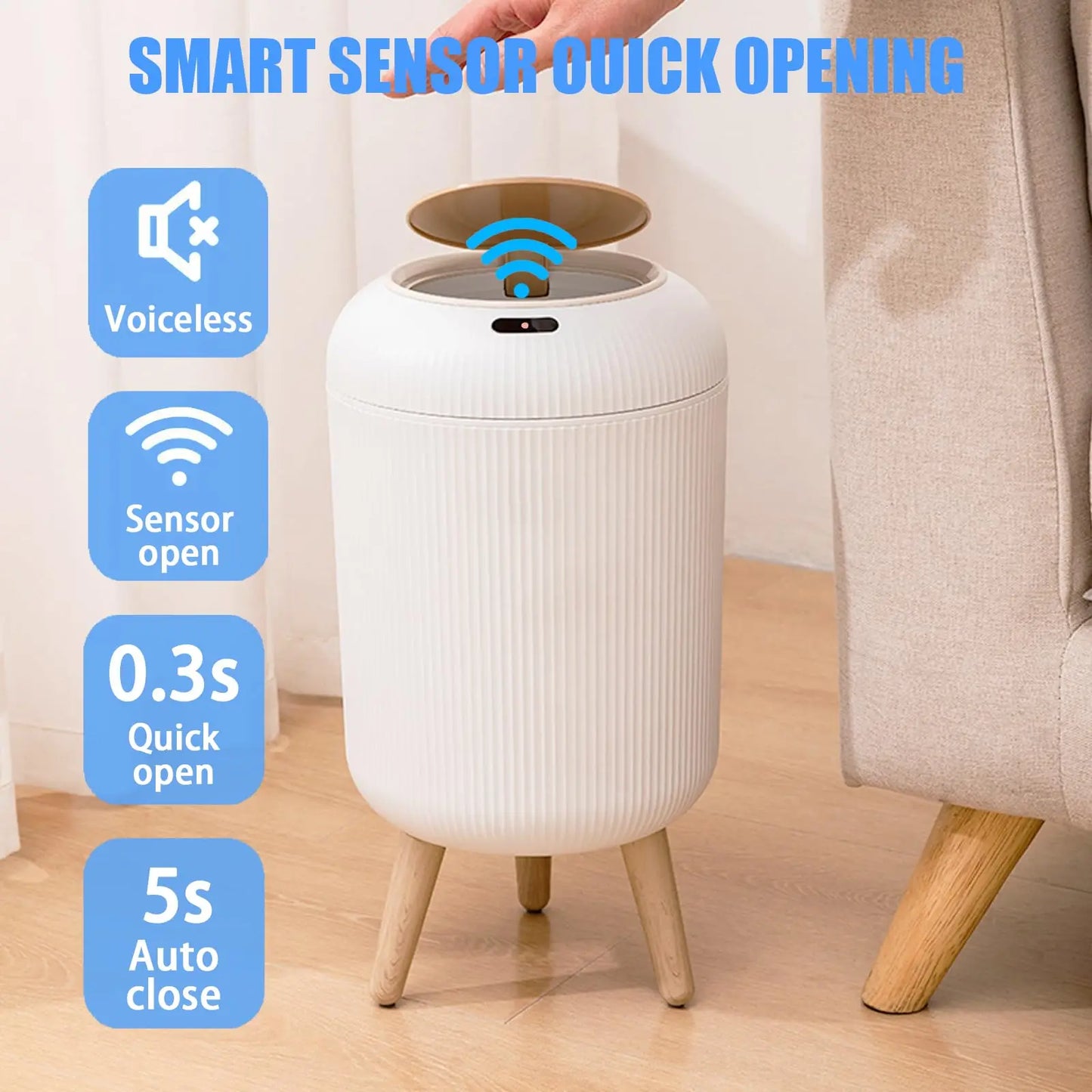 Automatic Trash Can with Lid,  Small Plastic Smart Trash Can, Motion Sensor