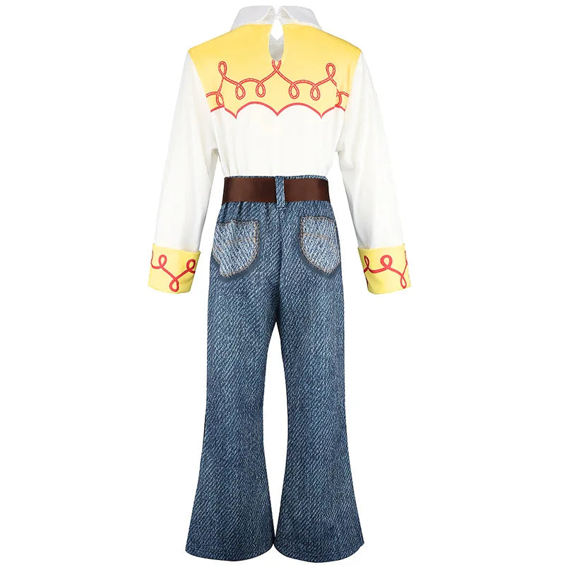 2026 Jessie Cowgirl Costume 2 Piece Set Sleeve shirt Cow Print Flared Pants Kids Cosplay Outfit