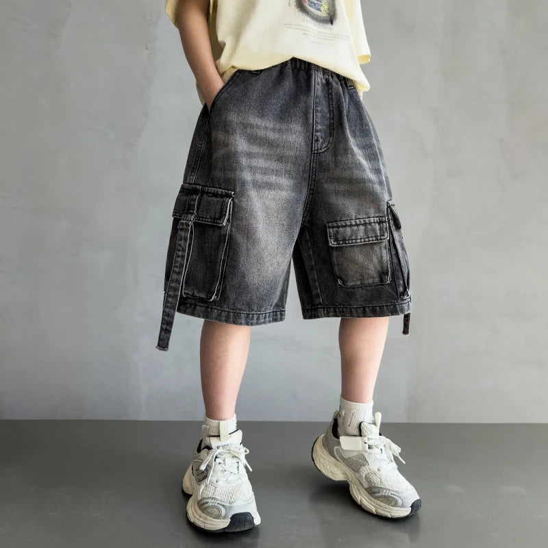 Black Denim Cargo Shorts