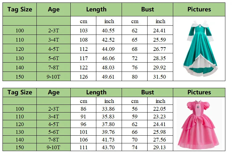 2026 Movie Girls Princess Dress Up Rosalina Peach Cosplay Outfit Children Girl Halloween Cosplay Costume Gown