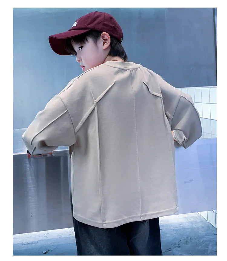 New Boys Sweatshirts 8 10 12 14Years Old Children Pullover Cotton Long Sleeve Korean Clothes Spring Fall Casual Sweatshirts Tops