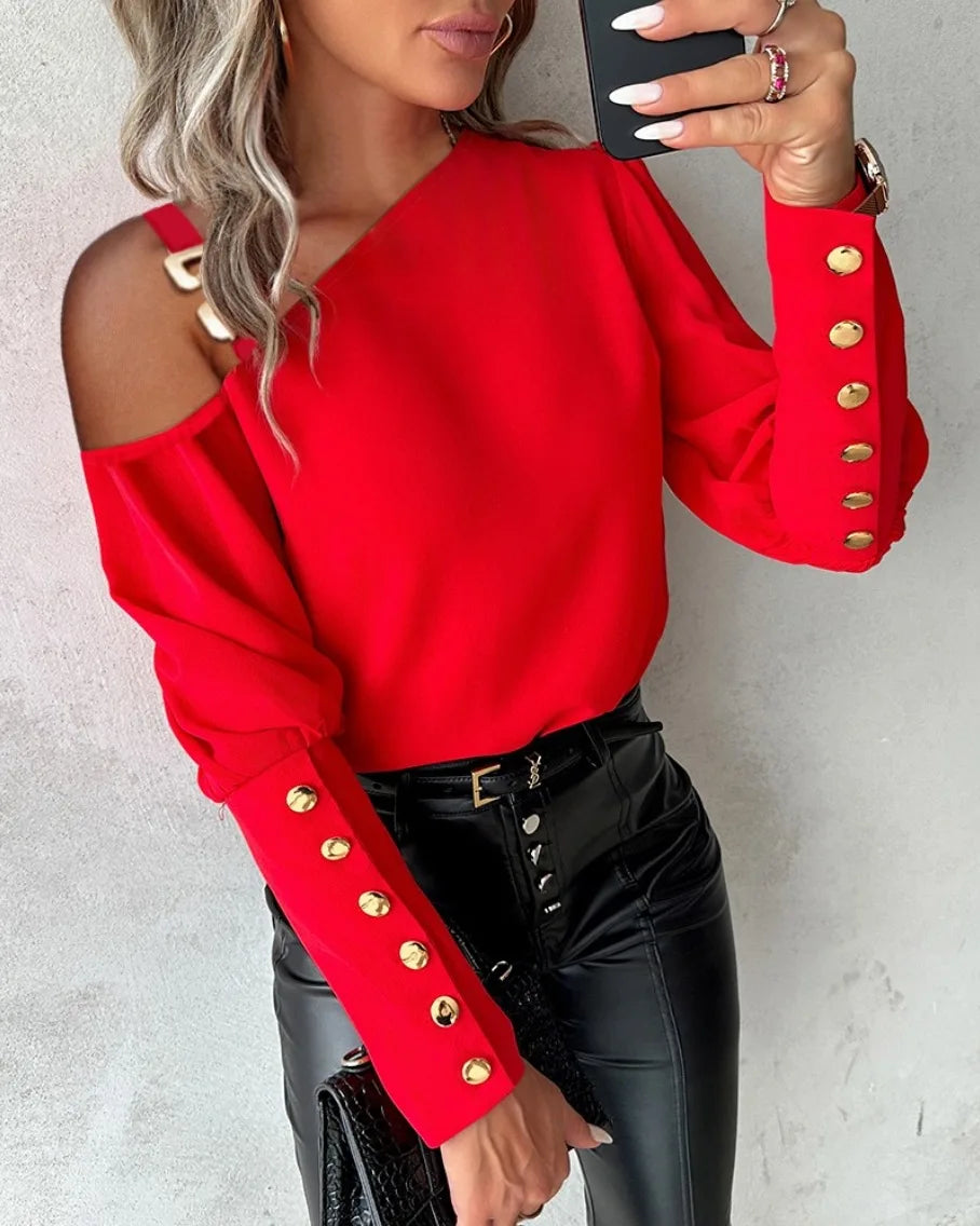 Fashion Lantern Sleeve Button Splicing Shirt
