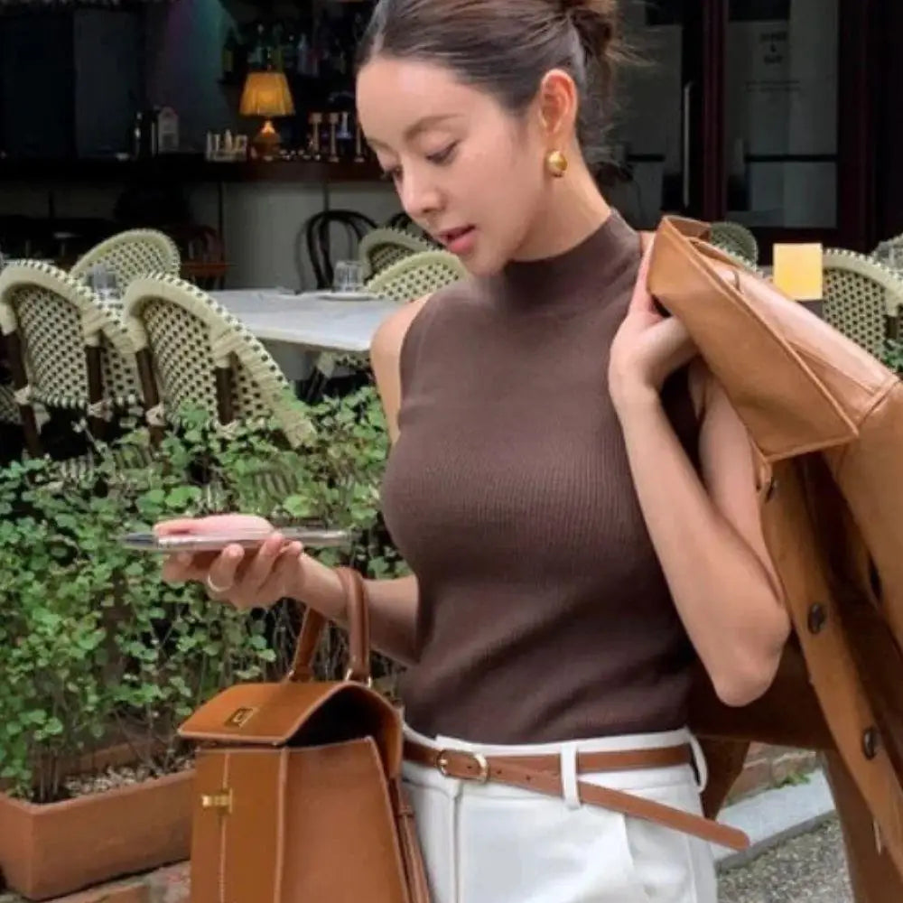 Vest Tank Top Half-turtleneck Knitt Cropped Camisole