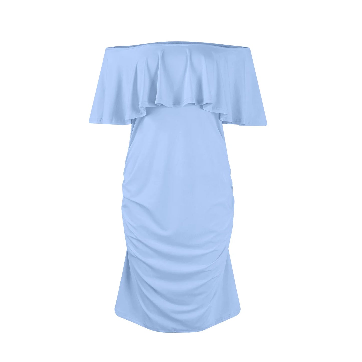 Pregnant Women Pregnancy Dress Fashion Short Sleeve Slash Neck Solid Ruffles Mama Dress Maternity Clothing Dresses