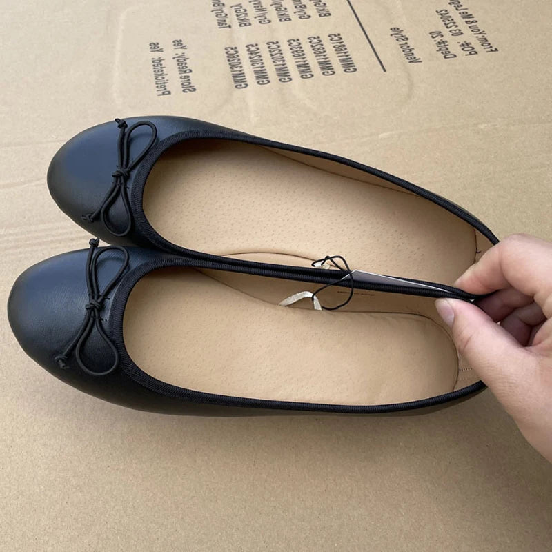 Bowknot Ballet Flats Classic Shoe Round Toe Comfort Slip-On Ladies Fashion Loafers Leather Mules Shoes