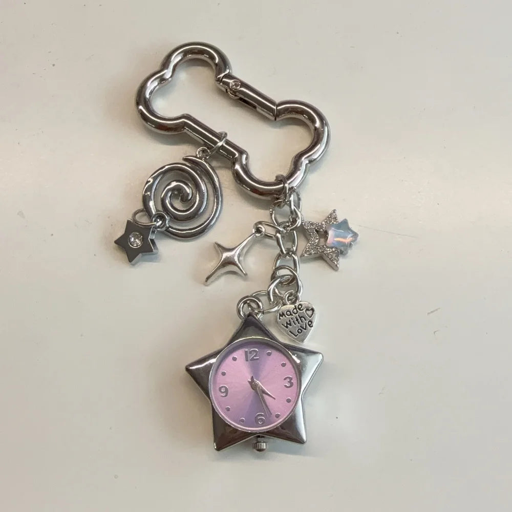 Star Pocket Adjustable Watch Clock Keychain Zinc Alloy