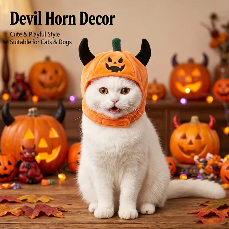 Halloween Pet Costume Hat – Fun Devil/Pumpkin Hat for Cats and Dogs;