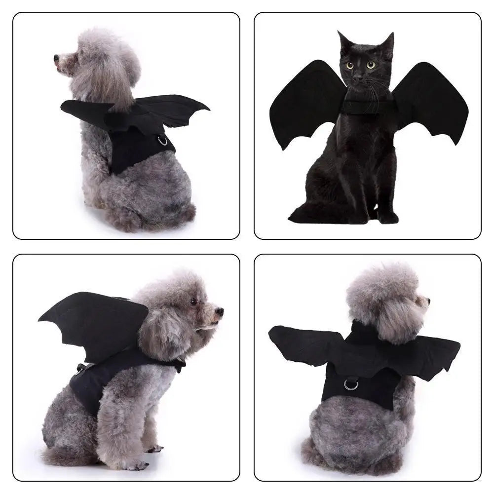 -Halloween Pet Costume - Cute Black Bat Wings Harness Costume For Cats And Dogs,