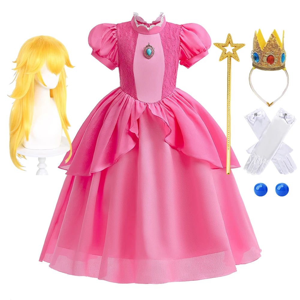 2026 Movie Girls Princess Dress Up Rosalina Peach Cosplay Outfit Children Girl Halloween Cosplay Costume Gown