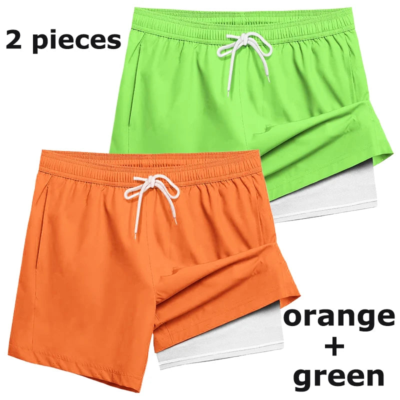 Mens Swim Trunks with Compression Liner Phone Pocket