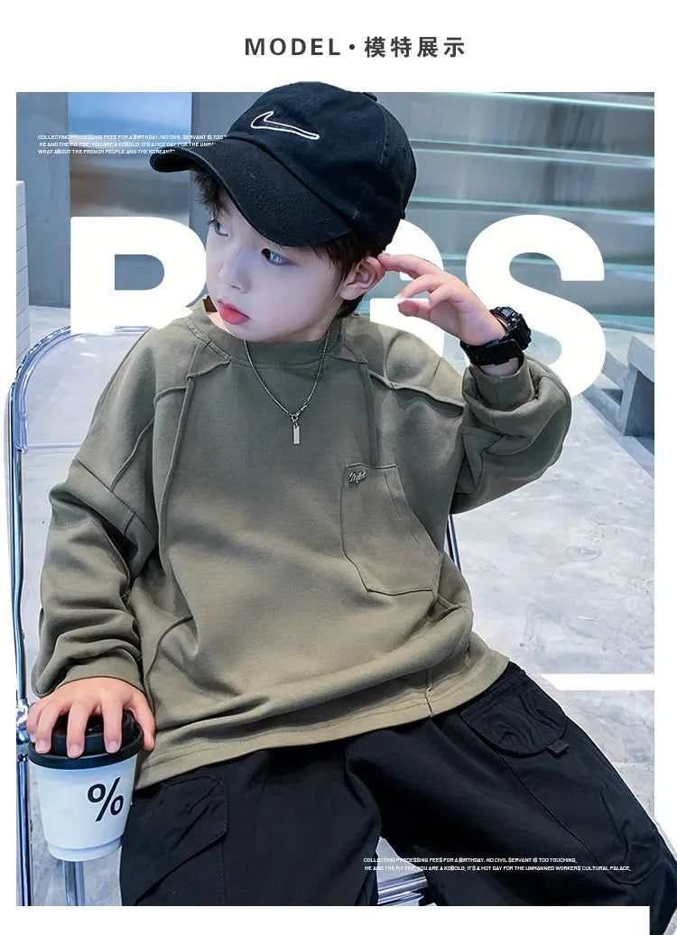 New Boys Sweatshirts 8 10 12 14Years Old Children Pullover Cotton Long Sleeve Korean Clothes Spring Fall Casual Sweatshirts Tops