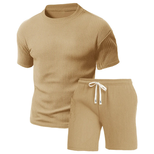 2-piece men's round neck short sleeved shorts set,