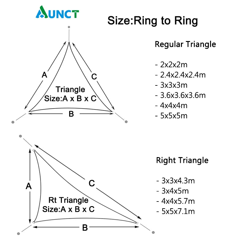 5x5x5/2x2x2M Waterproof Sun Shelter Triangle Sunshade Protection