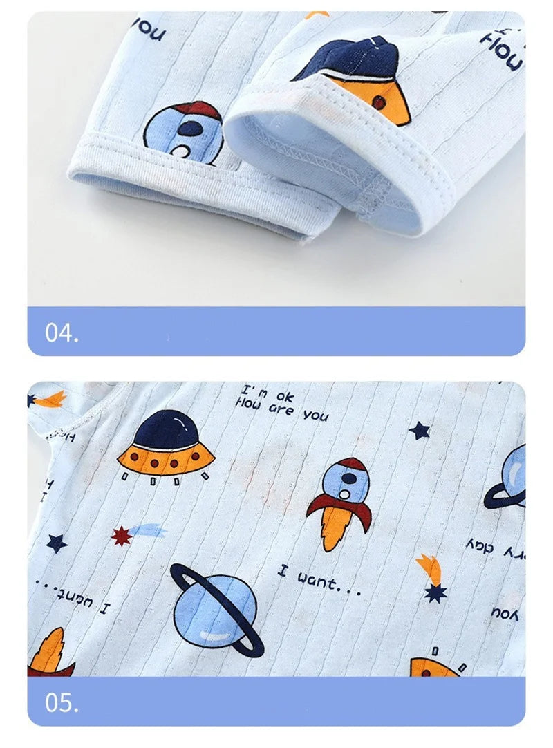 Top+Pants 2-Piece Set Breathable Soft Cotton Pajamas Children Boys Girls Baby Summer Cartoon Long Sleeve Home Sleepwear Set 1-6Y