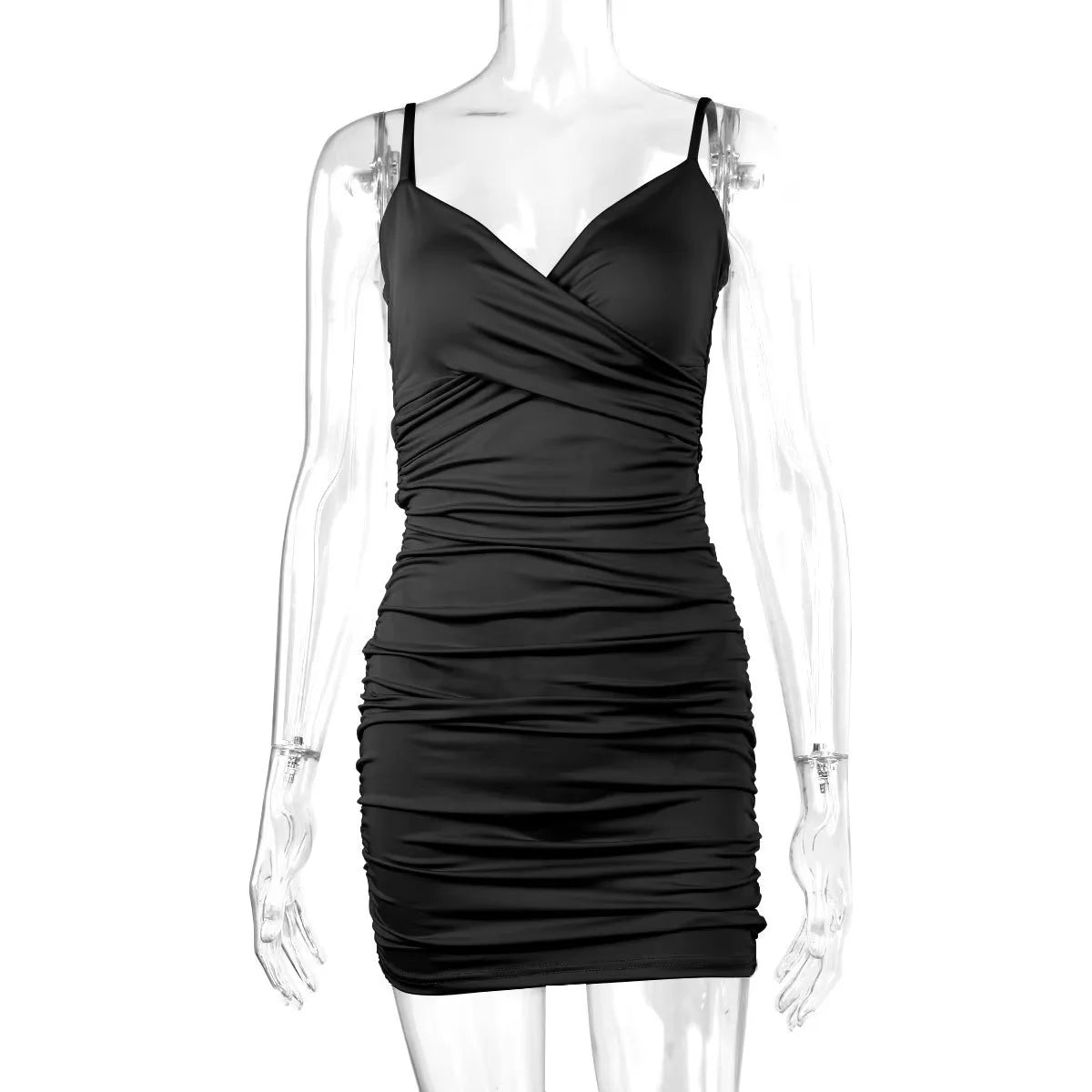 European and American summer women's sexy V-neck pleated backpack hip suspender skirt
