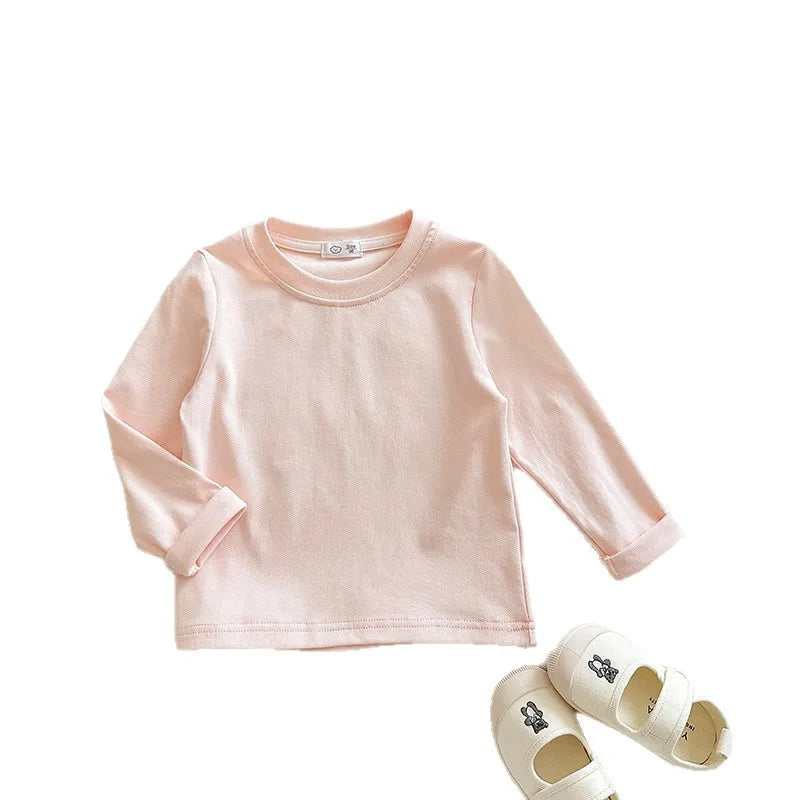 6 Colors Autumn Long Sleeve Tees Children's T-shirt Cotton Solid Color Base Coat Leisure Wear Boys Girls Tops Kids Clothes