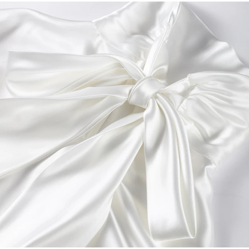 Satin Mini Dress  Scarf Collar Batwing Sleeve