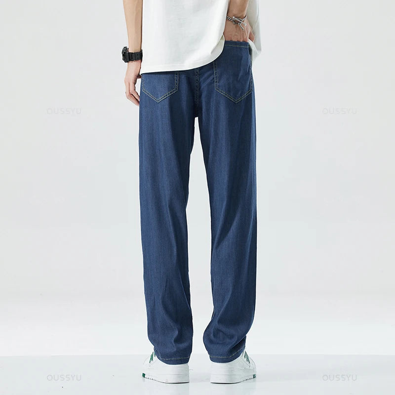 Thin Soft  Fabric Men's Jeans Classic Straight Denim Pants