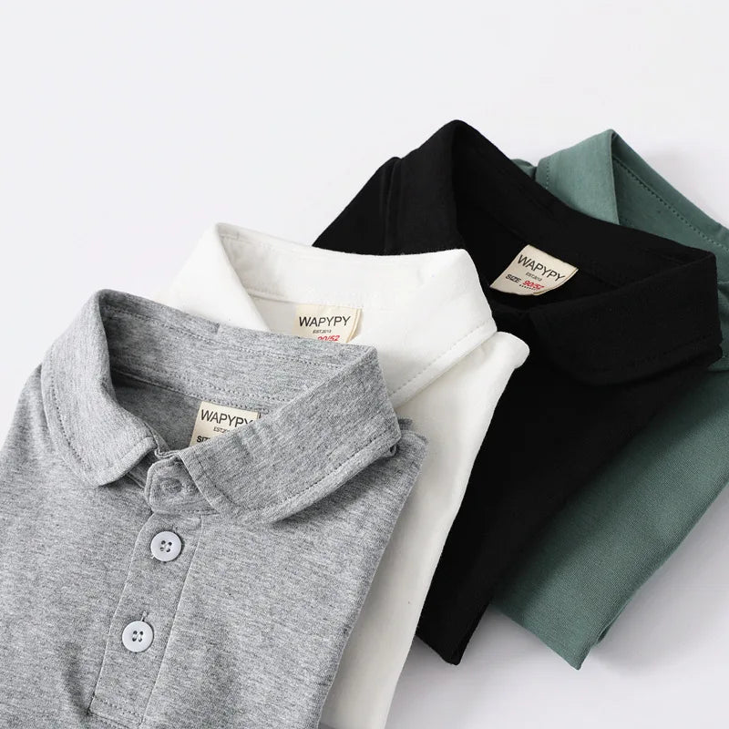 Korean Polo Tshirt Boy 100% Cotton Boys Clothes for School Uniform 2024 Shirts Solid White Black Green Polos Children's Clothing