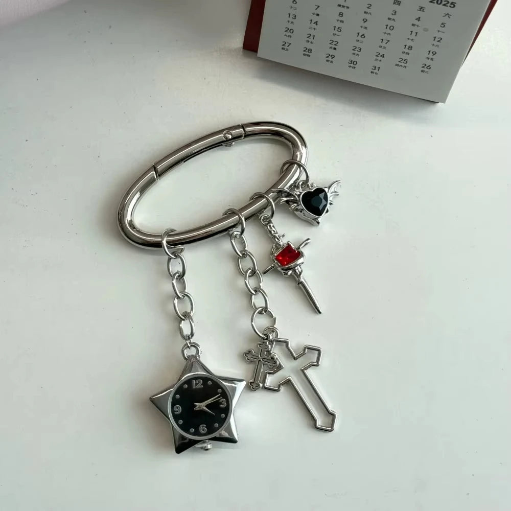 Star Pocket Adjustable Watch Clock Keychain Zinc Alloy