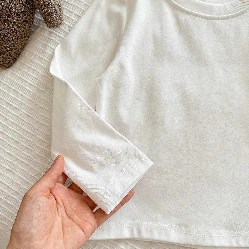 6 Colors Autumn Long Sleeve Tees Children's T-shirt Cotton Solid Color Base Coat Leisure Wear Boys Girls Tops Kids Clothes