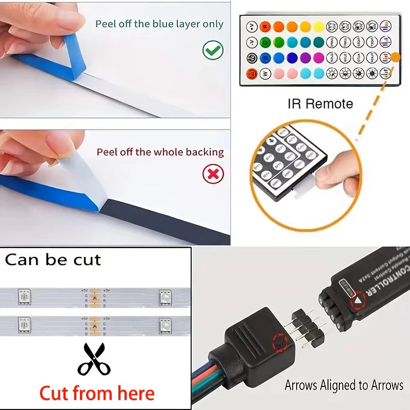 Led Strip Lights 1M-40M  Led Room Light with APP Control Flexible Ribbon Luces Led Tape for Room Bedroom Decoration