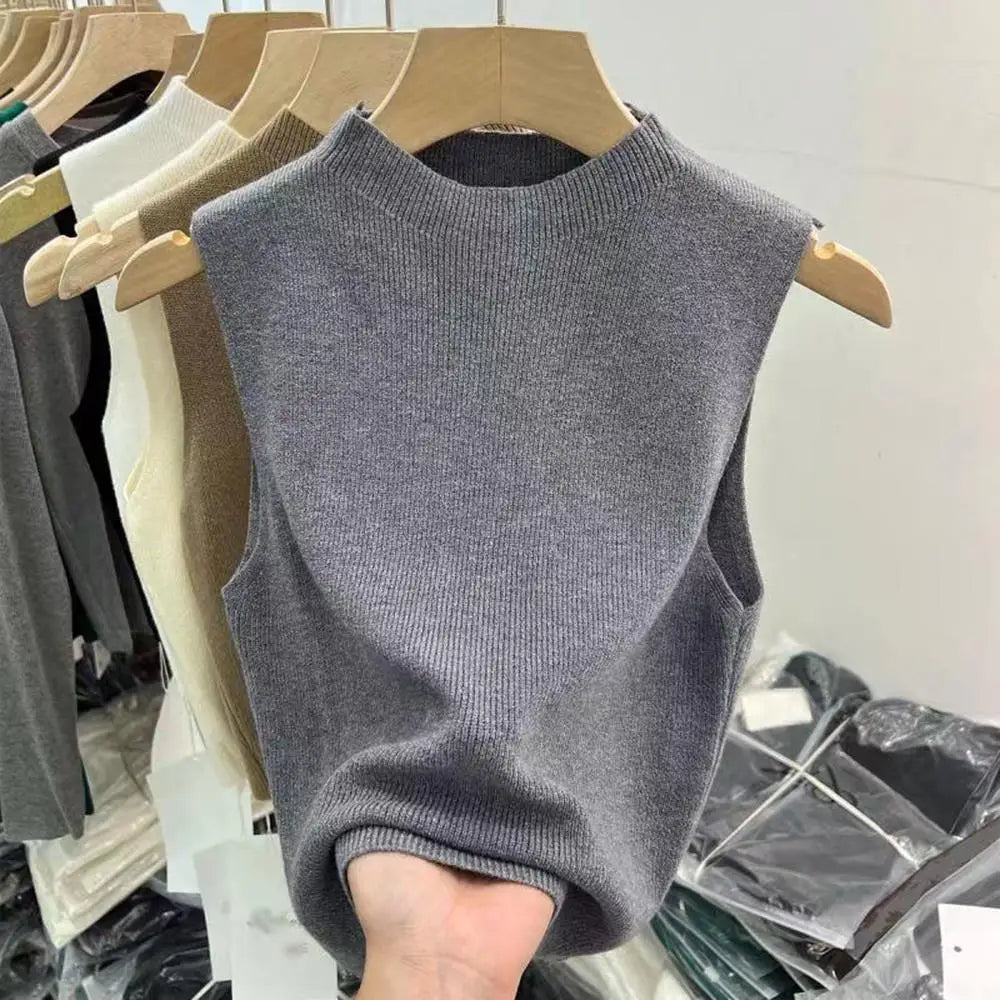 Vest Tank Top Half-turtleneck Knitt Cropped Camisole