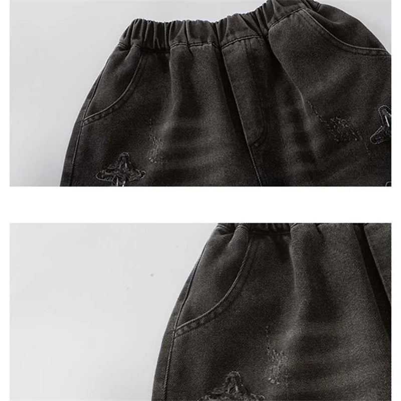 Boys Denim Shorts with Star Pattern