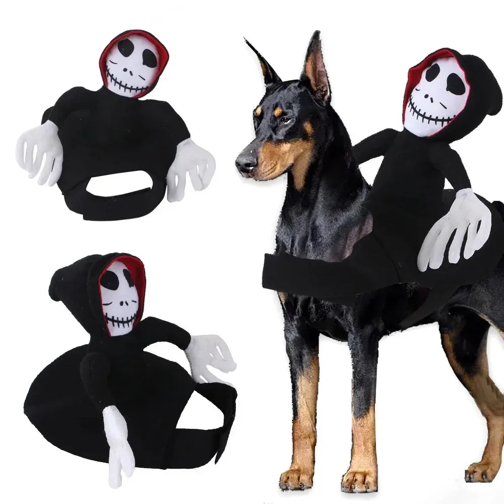 Halloween Pet Dog Costume Skeleton Reaper Rider