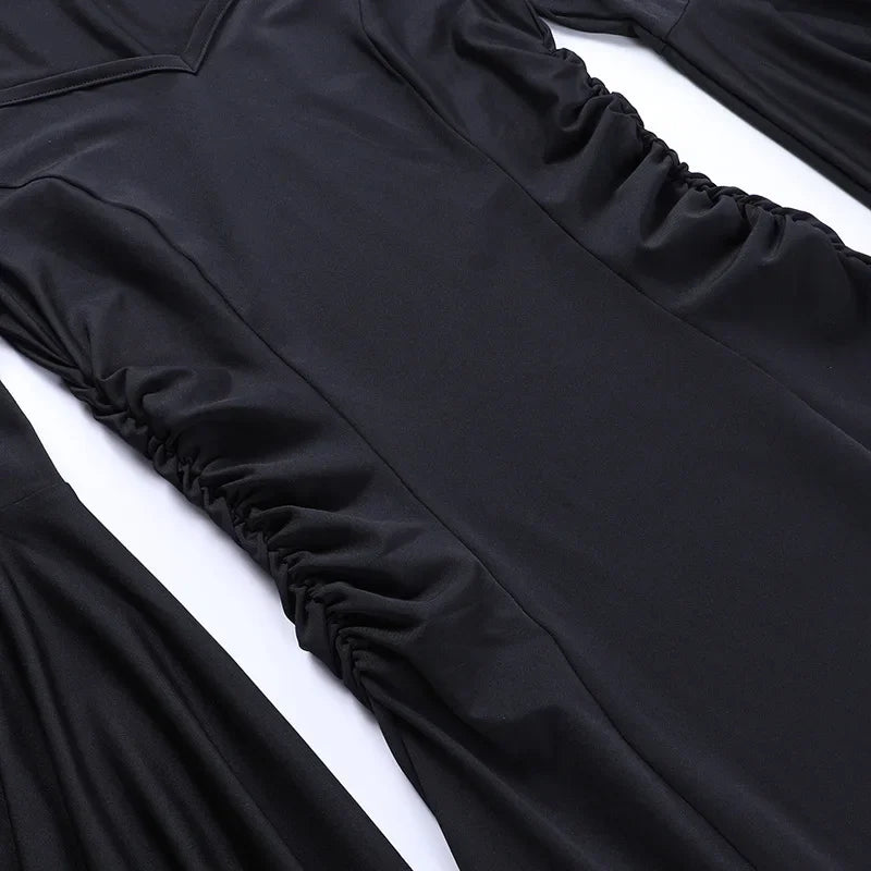 Halloween Costume Women Batwing Sleeve Floor Dress Black Gothic Evil Terror