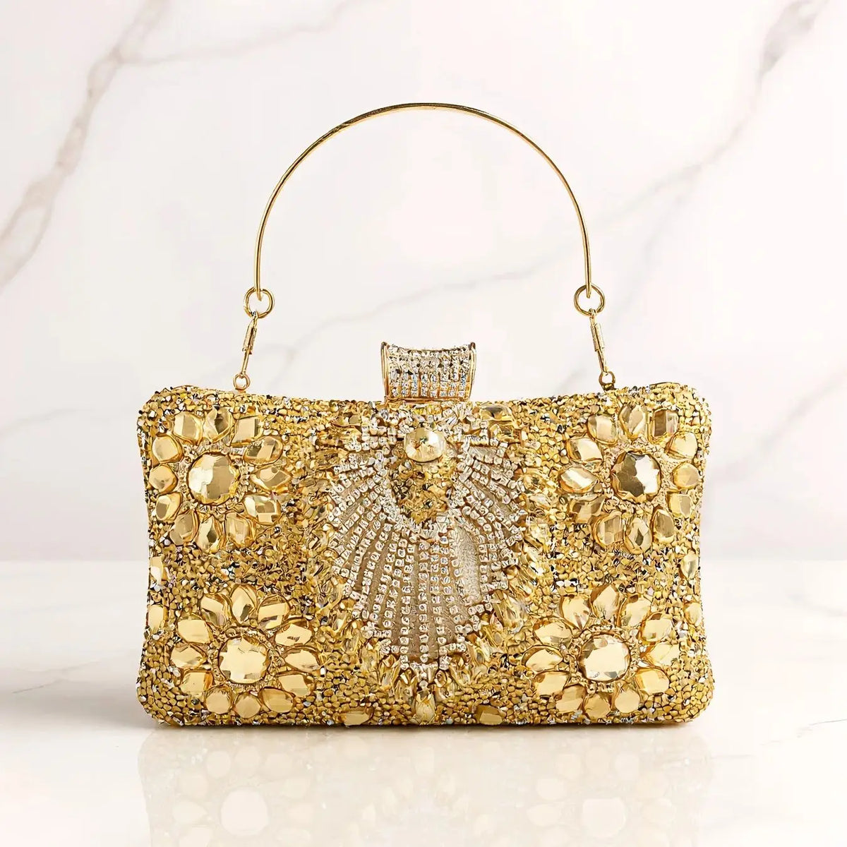 Acrylic Flower One Side Glitter Tassel  Clutch