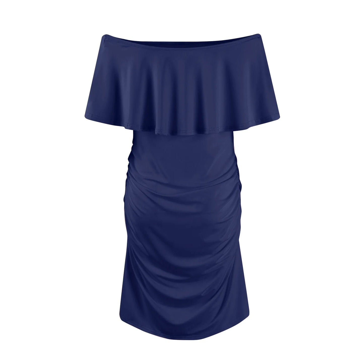Pregnant Women Pregnancy Dress Fashion Short Sleeve Slash Neck Solid Ruffles Mama Dress Maternity Clothing Dresses