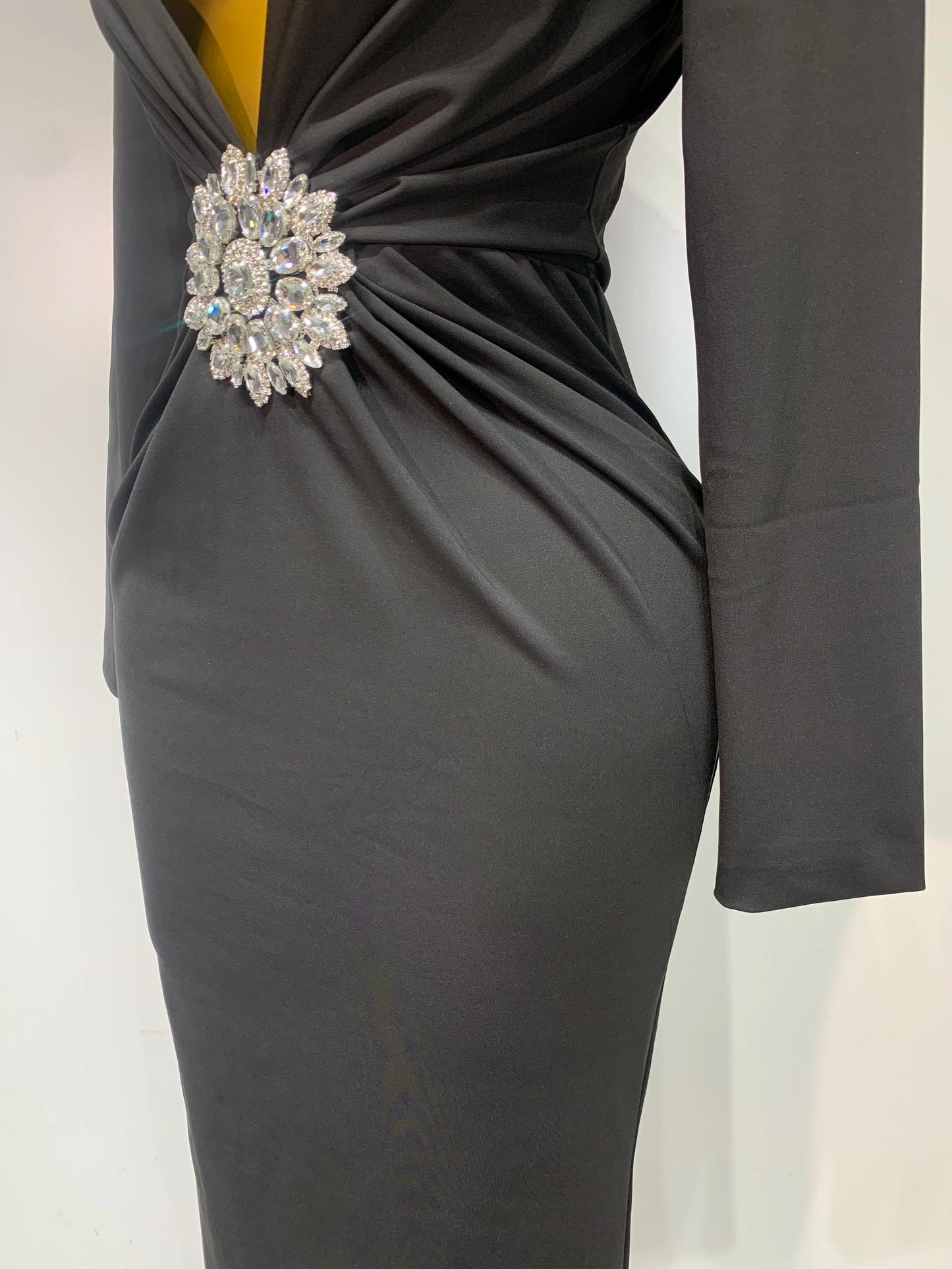 Long Sleeve Deep V-Neck Bodycon Long Dress