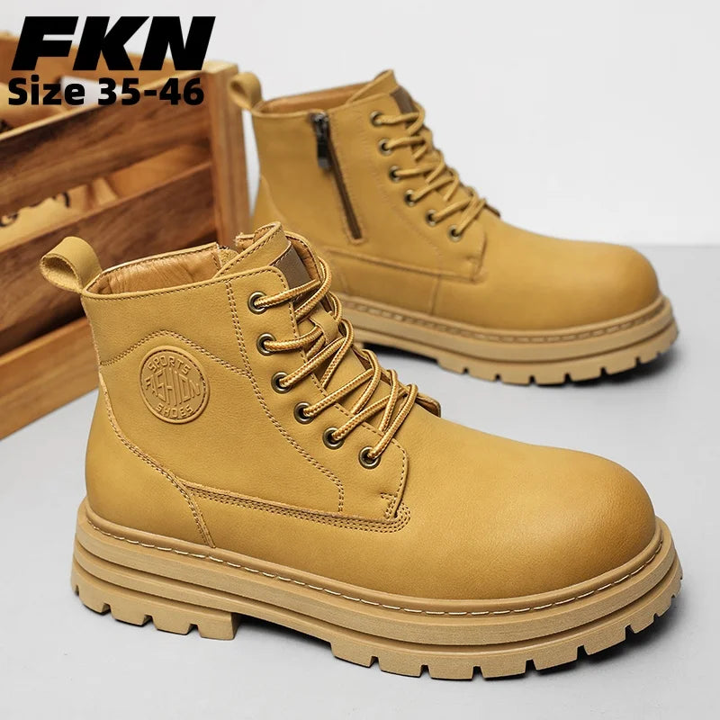 New autumn and winter men's boots rain boots high-top fashion side zipper motorcycle boots men's outdoor warm booties lacing 46