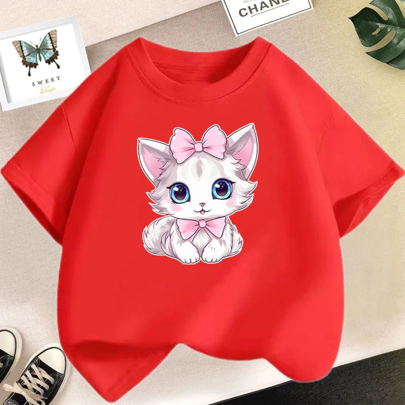 Cat Girls T Shirt Clothes Girls Animal Children T-Shirt Kids Summer Cat Lively Cute Funny Baby T Shirts Tops 2023