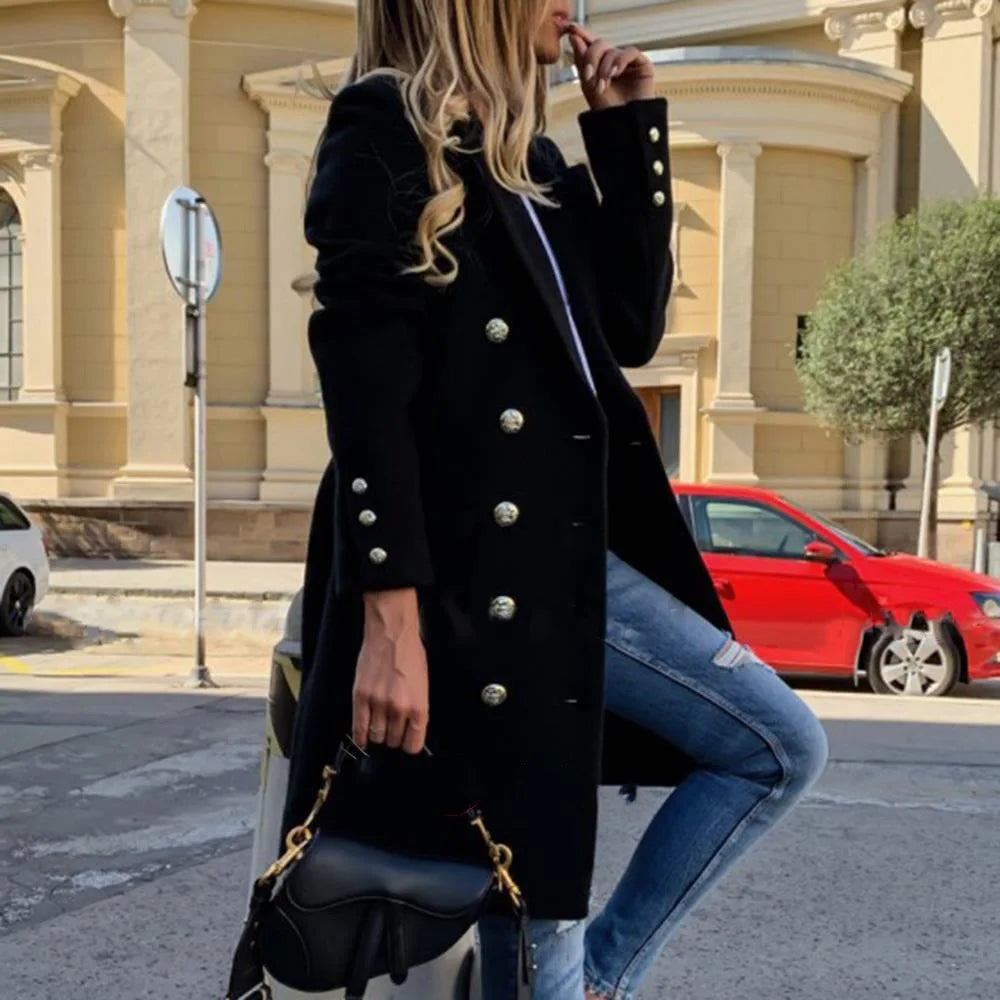 Solid Overcoat Button Lapel Woolen Coat