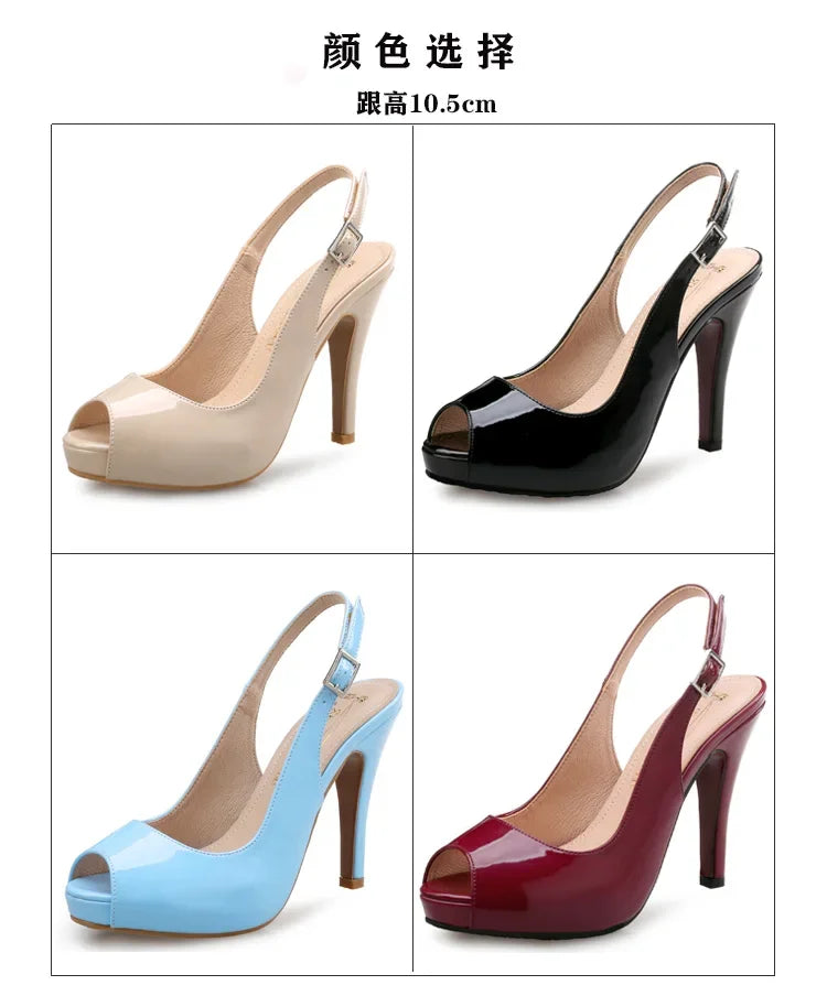 high-heeled women's nude color patent leather waterproof platform fish mouth