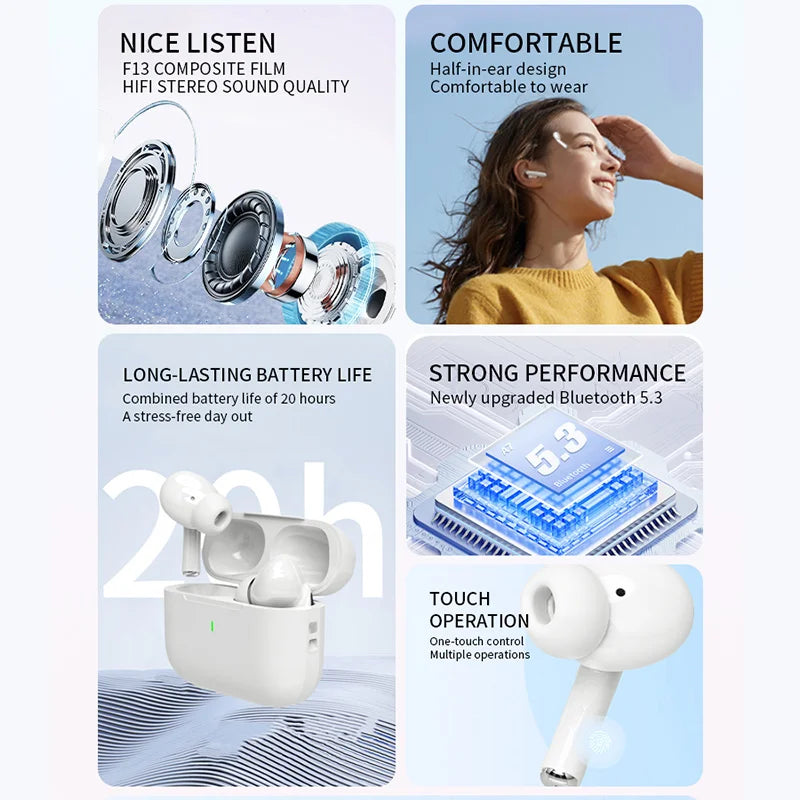 Wireless Bluetooth Earphones TWS Headset HiFi Earbuds Noise Reduction Headphones Waterproof For IPHONE Android