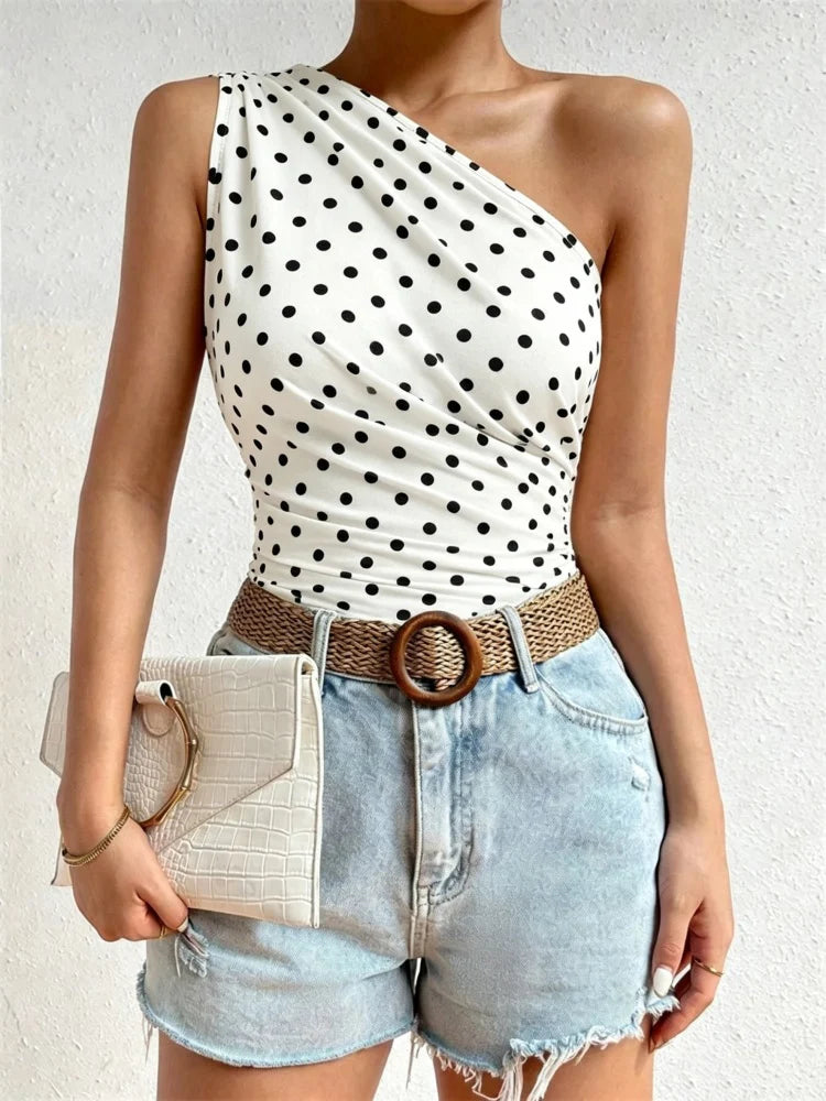 One Shoulder Pleated Tank Top