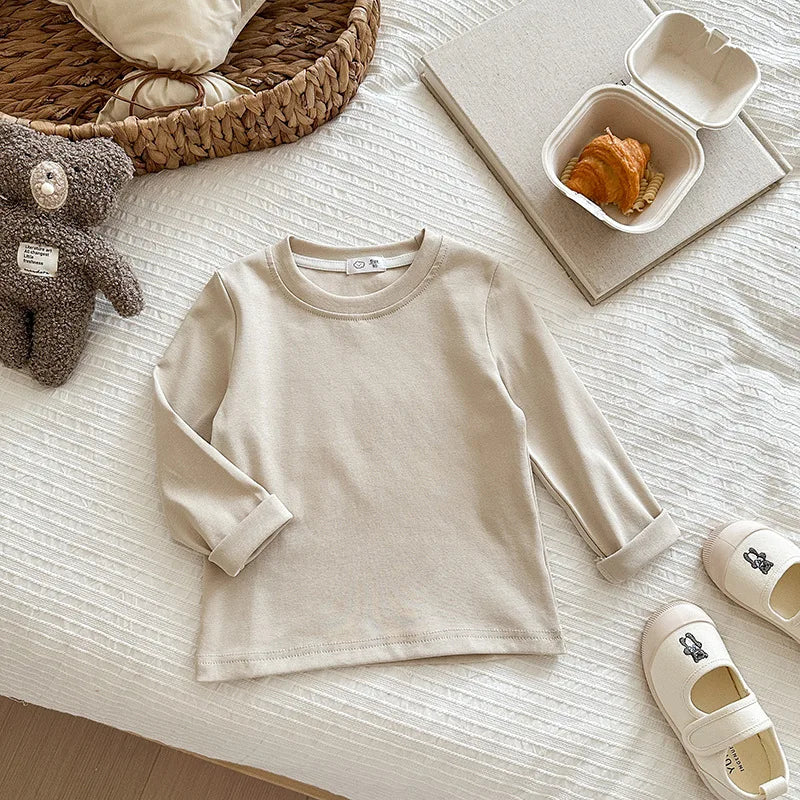 6 Colors Autumn Long Sleeve Tees Children's T-shirt Cotton Solid Color Base Coat Leisure Wear Boys Girls Tops Kids Clothes