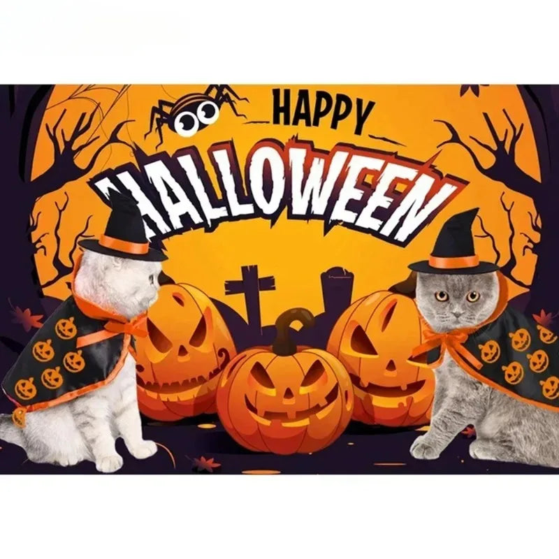 Halloween Pet Costume for Cats Breathable Cloak Shape Pumpkin Pattern Harness