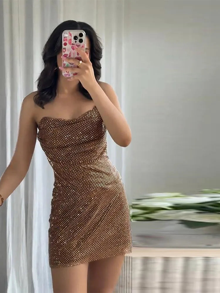 Diamond Halter Backless V Neck Dress
