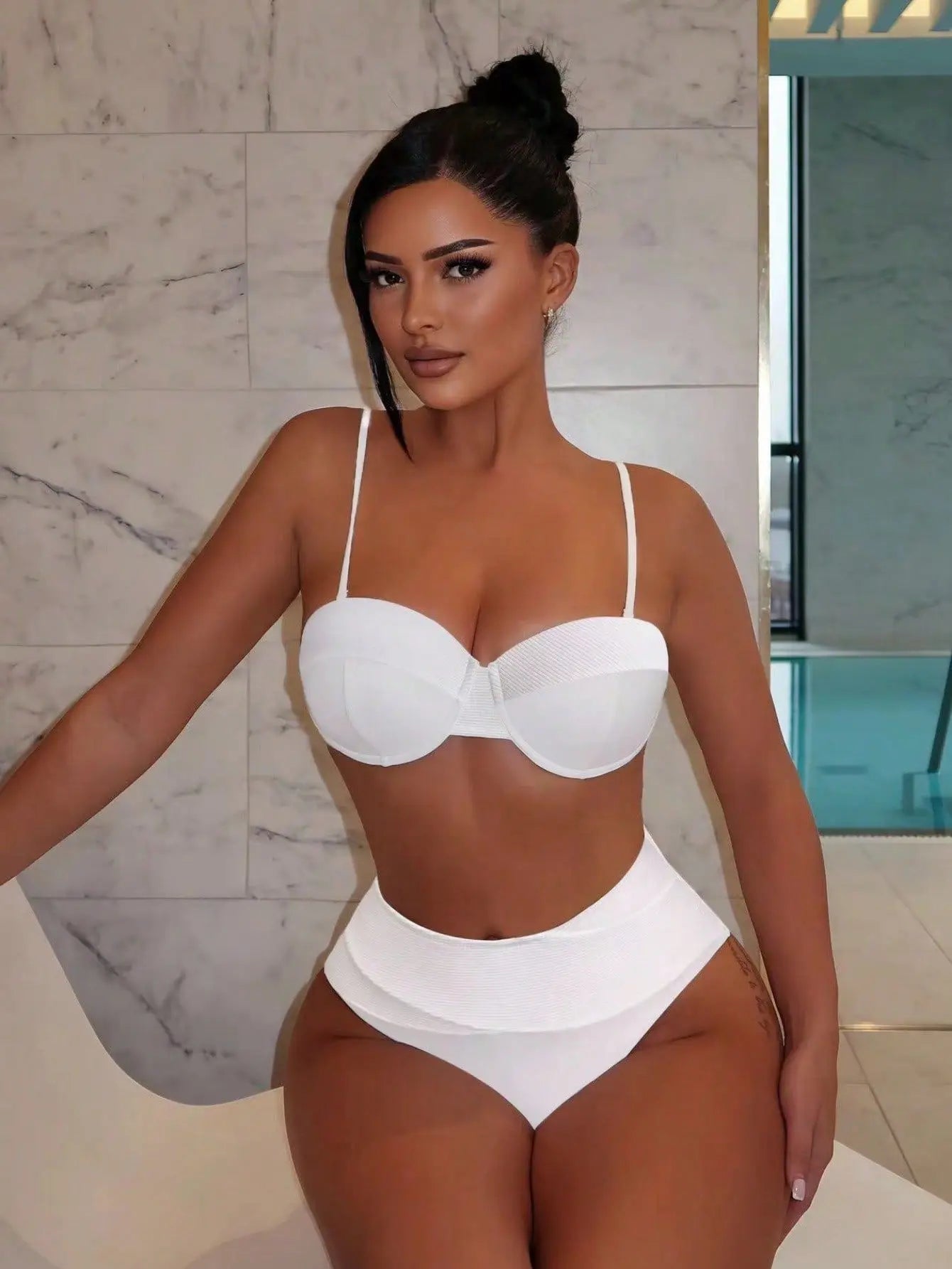 Sexy White Push Up Bikinis Sets Two Pieces Plain Swimsuits Back Tie Bikini Swimsuit Swimwear Biquini Conjunto De Bikini Tankini