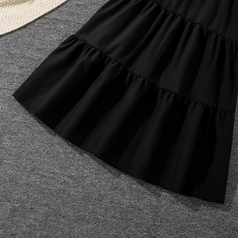 Trendy Girls Sets Solid Color Sets White Bow-knot T-shirt & Black Maxi Skirt 2 Pcs Korean Style Cute Sets Girls Suits
