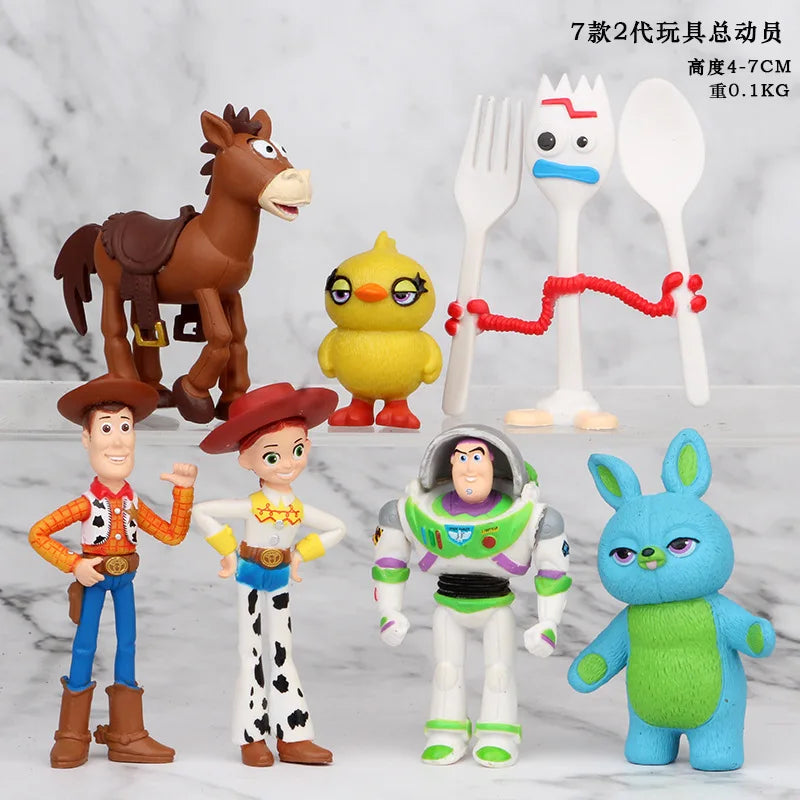7Pcs/Set Toy Story 4 Action Figures Toy Woody Jessie Buzz Lightyear Forky Pig Bear Figura Model Doll Figurine  Birthday GiftK