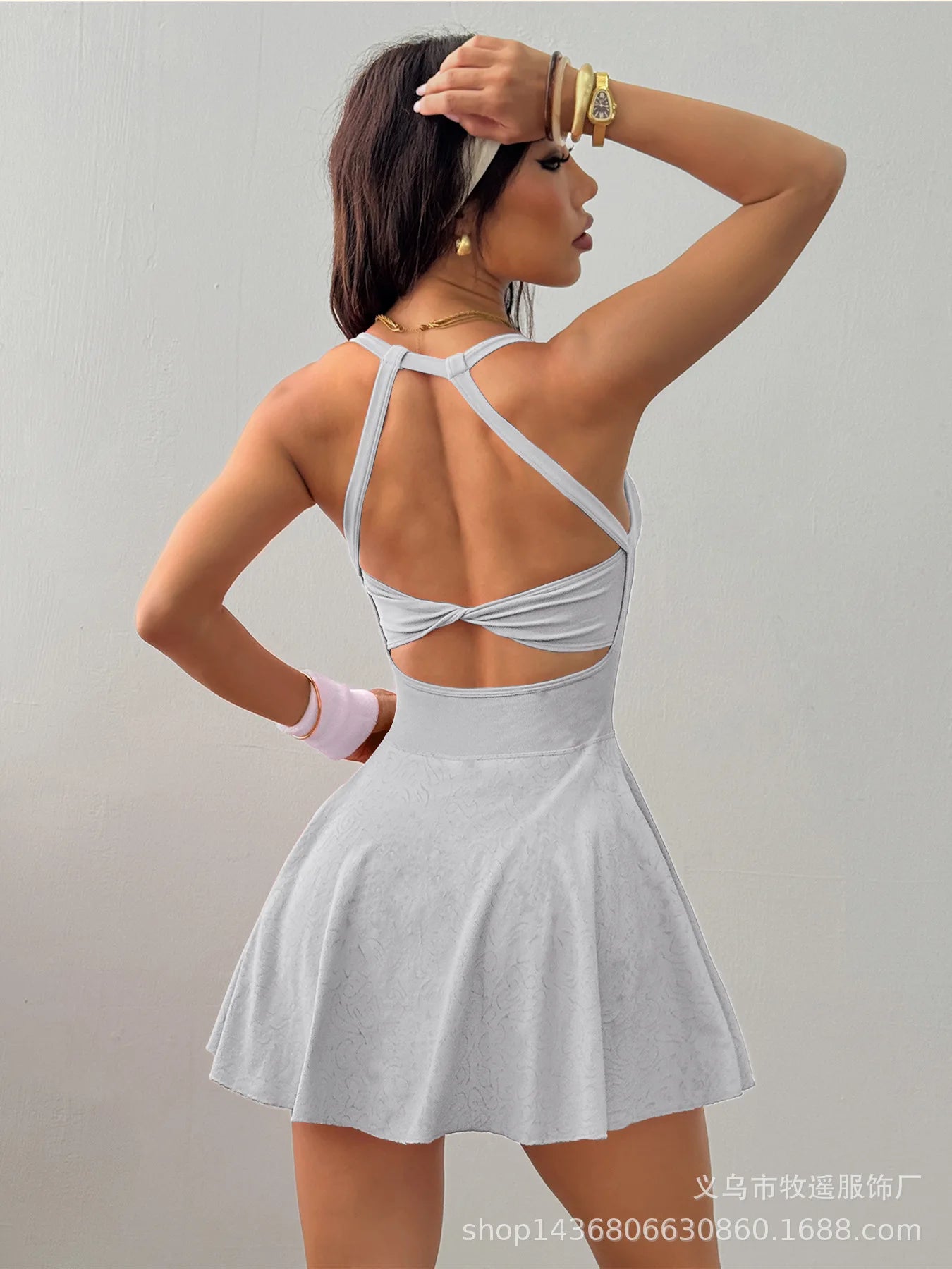Women Naked Feel Yoga Tennis Dress With Pockets Quick Dry Breathable Anti-Exposure Running Fitness Sports Dress