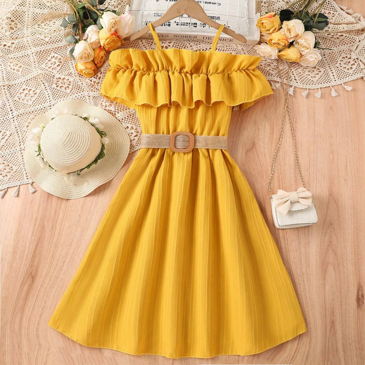 Dresses One-line Shoulder Strap Patchwork Lace Dress