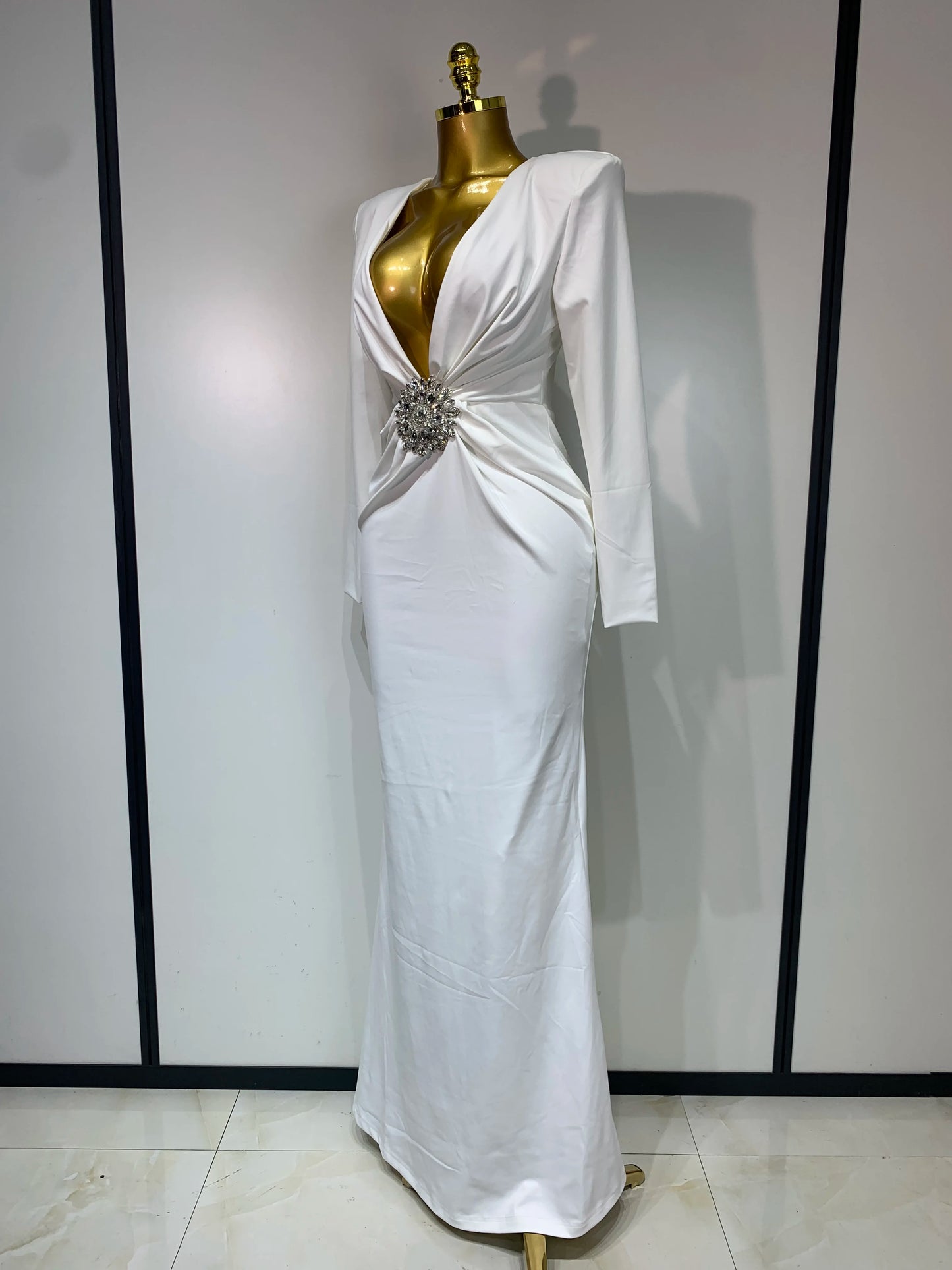 Long Sleeve Deep V-Neck Bodycon Long Dress